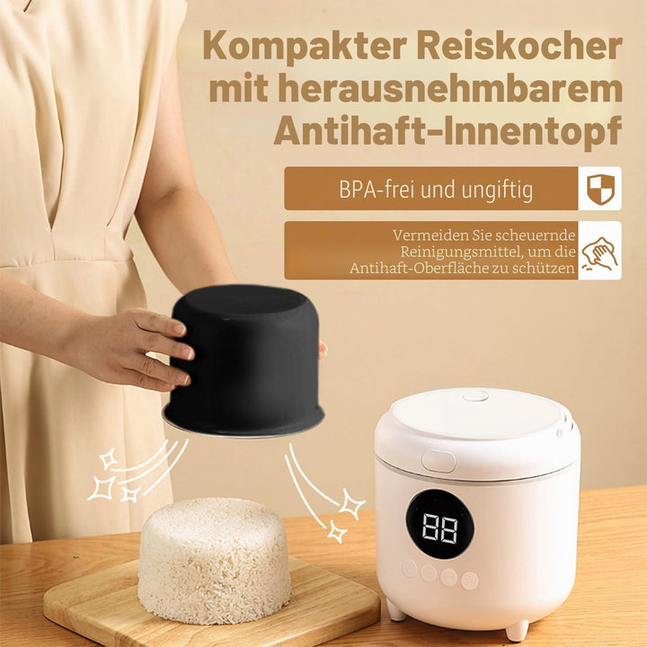 Reiskocher Klein, 3 Tassen (für 1-3 Personen), 6-in-1 Multikocher mit Slow Cook, 300W, Kompakt, Weis