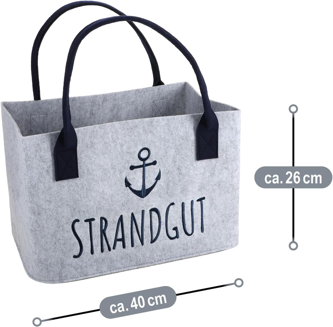 com-four® Filz-Shopper mit Henkel - faltbarer Aufbewahrungskorb aus Filz - Tasche mit maritimem Spru