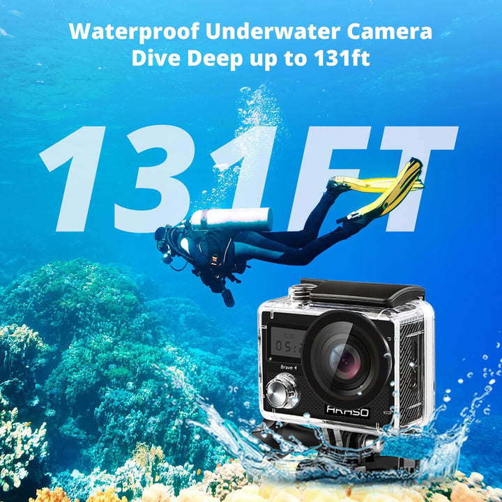 AKASO Action Camera 4K 20MP Action Kamera/Unterwasserkamera mit Bildstabilisierung Zoom Zeitraffer,