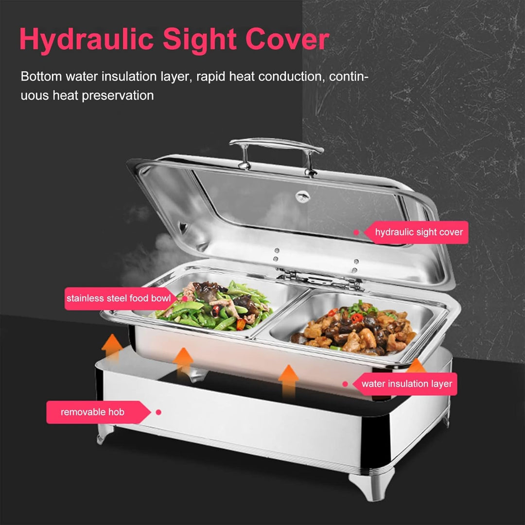 9L Speisenwärmer Chafing Dish, Chafing Dish Elektrisch mit Sichtbarem Glasdeckel, Wärmebehälter Spei
