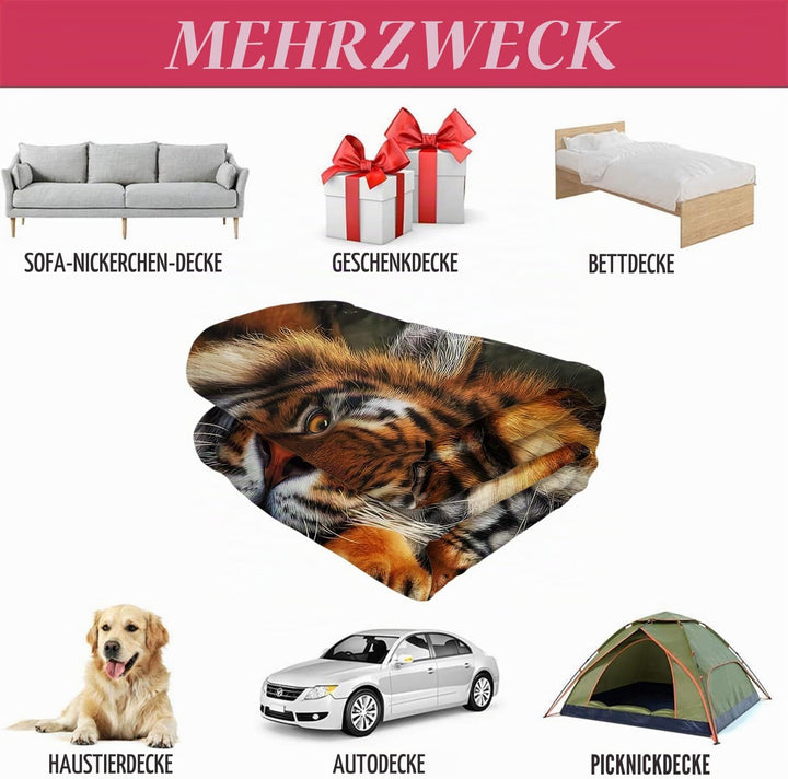 YISUMEI Decke 150x200 cm Kuscheldecken Sanft Flanell Weich Fleecedecke Tagesdecke Tiger kniend 150 x