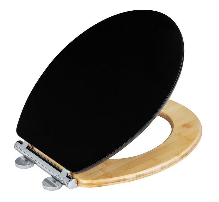 WENKO WC-Sitz Bambusa Black, Easy-Close Absenkautomatik, Ring aus Bambus, Deckel aus MDF, Fix-Clip H