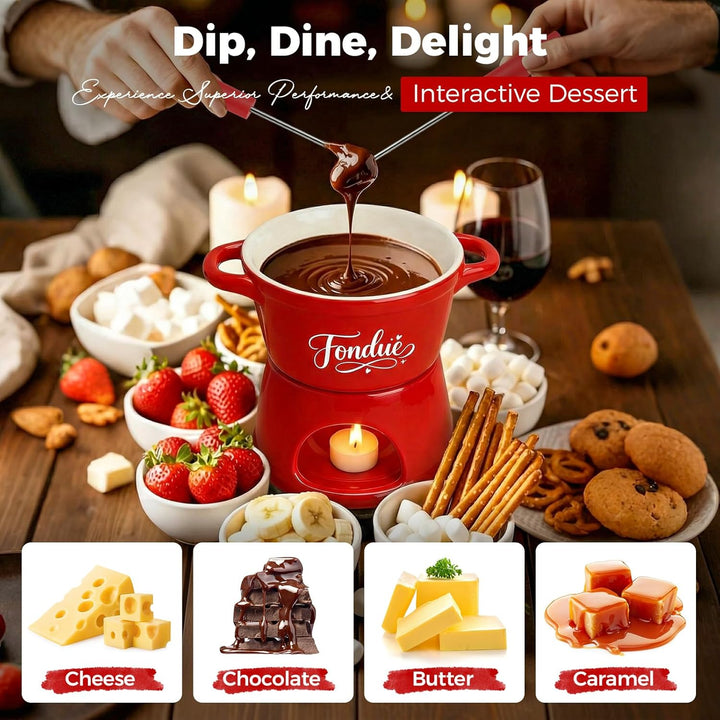 Yoassi Keramik Käsefondue Set, Mini Schokoladenfondue Tasse, Käsebecher mit 4 Gabeln, zum Schmelzen