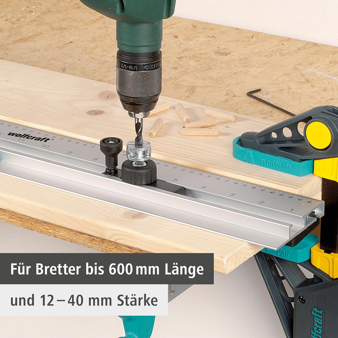 wolfcraft Dübelleiste 4650000 – Präzise Bohrschablone zum Möbelbau von Schränken & Regalen – Für Düb