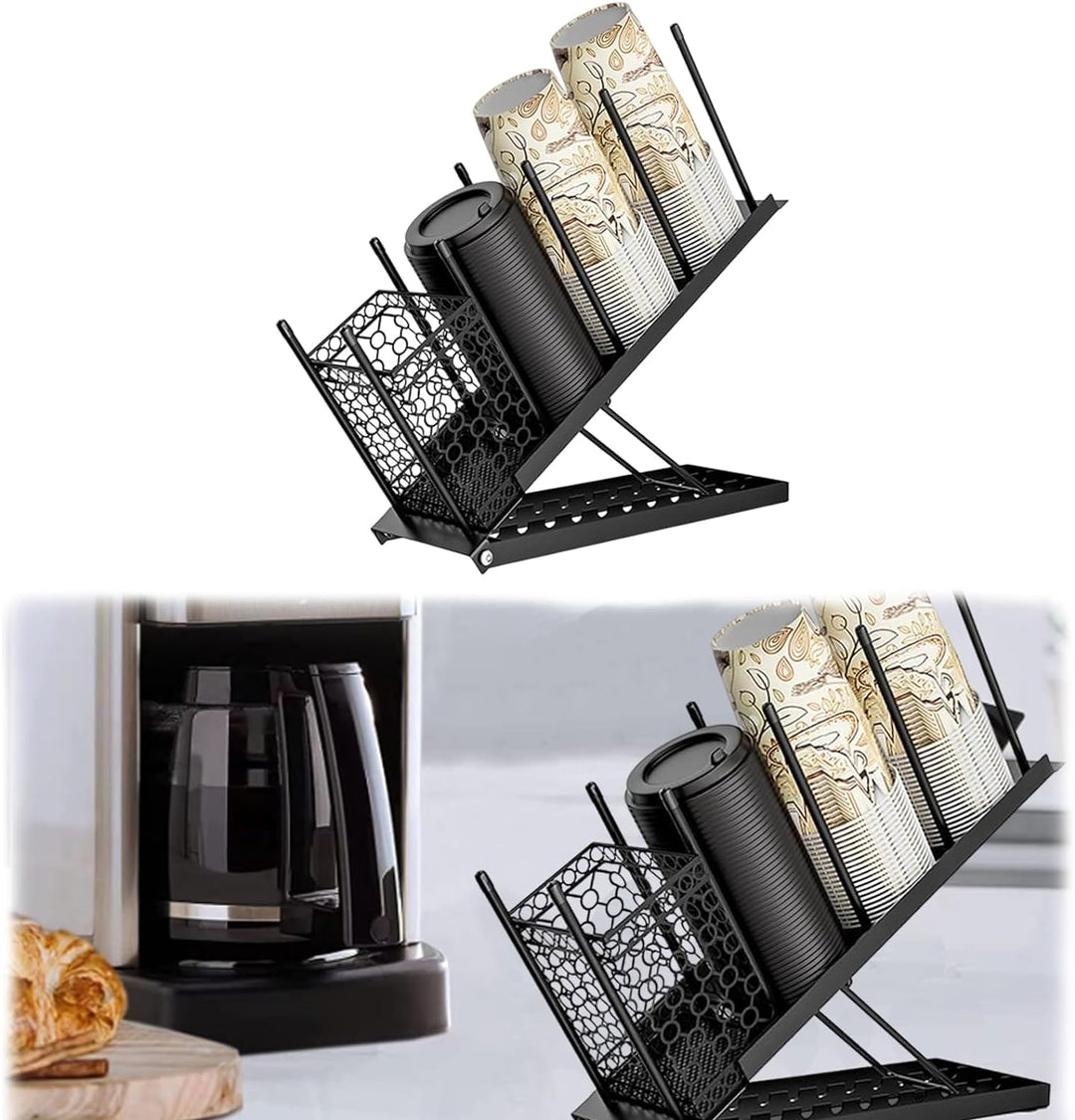 Toothbace Becher- und Deckelhalter, Einweg-Kaffeetassen-Organizer, 4 Fächer, Einwegbecher-Spender fü