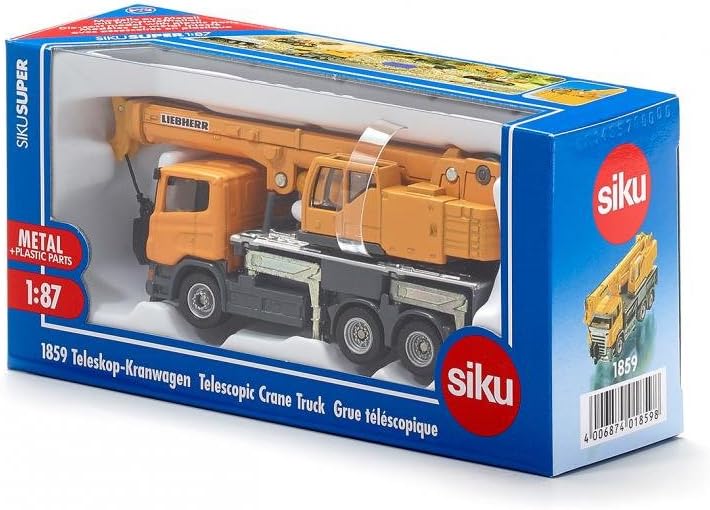 siku 1859, Teleskop-Kranwagen, 1:87, Metall/Kunststoff, Gelb, Teleskopierbarer Ausleger, Teleskop-Kr