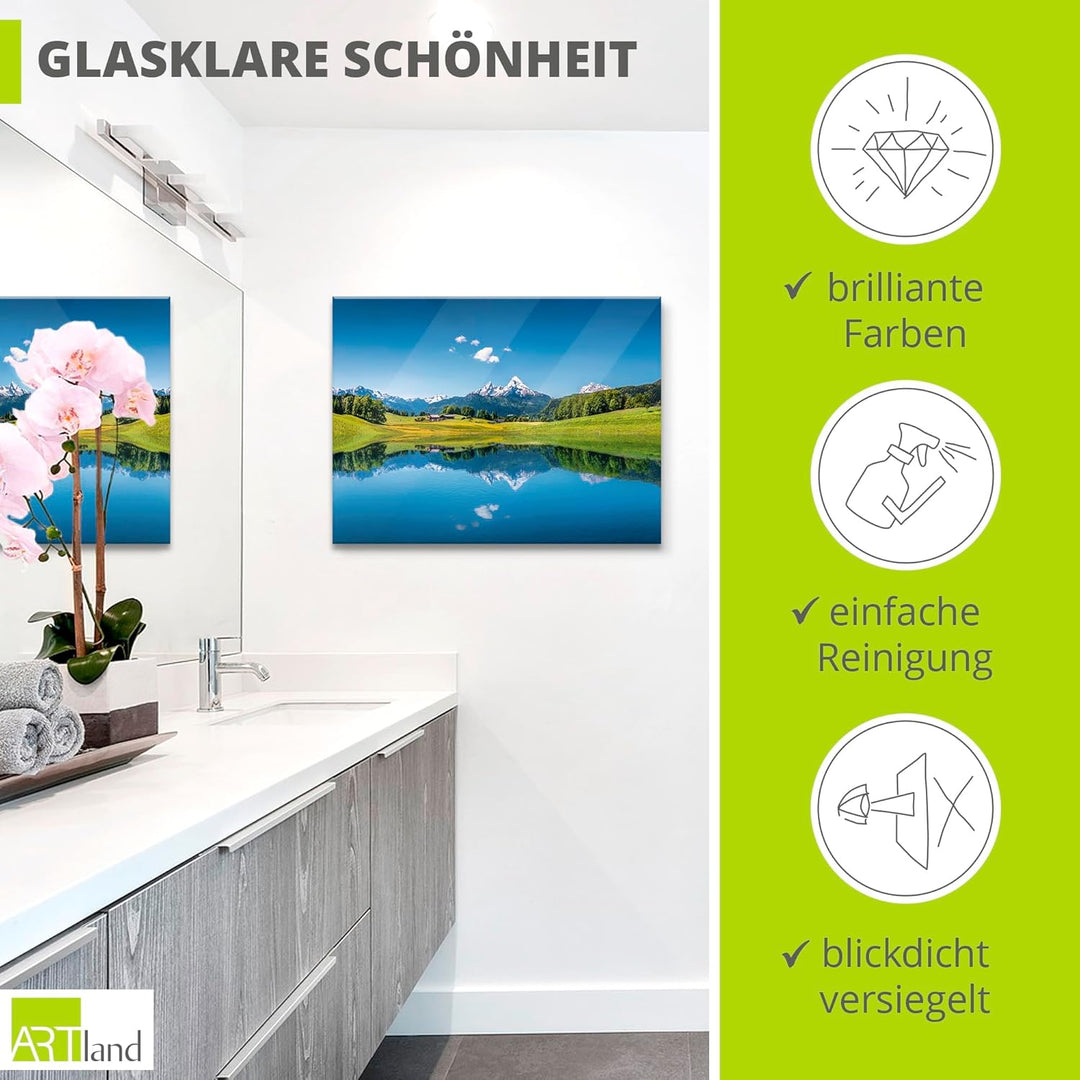 Glasbilder Wandbild Glas Bild einteilig 60x45 cm Querformat Alpen Berge Bergsee See Natur Landschaft
