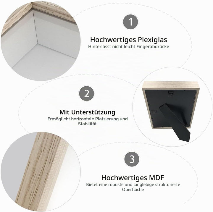sunmeg 2Pcs 3D Bilderrahmen zum Befüllen 20 x 25cm Bilderrahmen Tief 3D Objektrahmen Hölzern bis 3cm