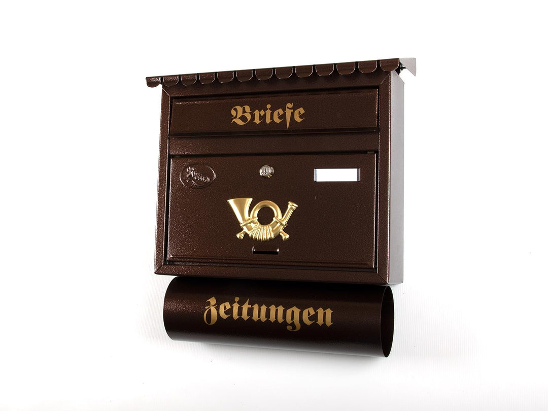 XXL Briefkasten Postkasten Zeitungsrolle Nostalgie Namenschild Wandmontage Flachdach (Antik Kupfer),