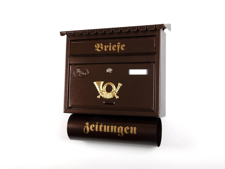 XXL Briefkasten Postkasten Zeitungsrolle Nostalgie Namenschild Wandmontage Flachdach (Antik Kupfer),