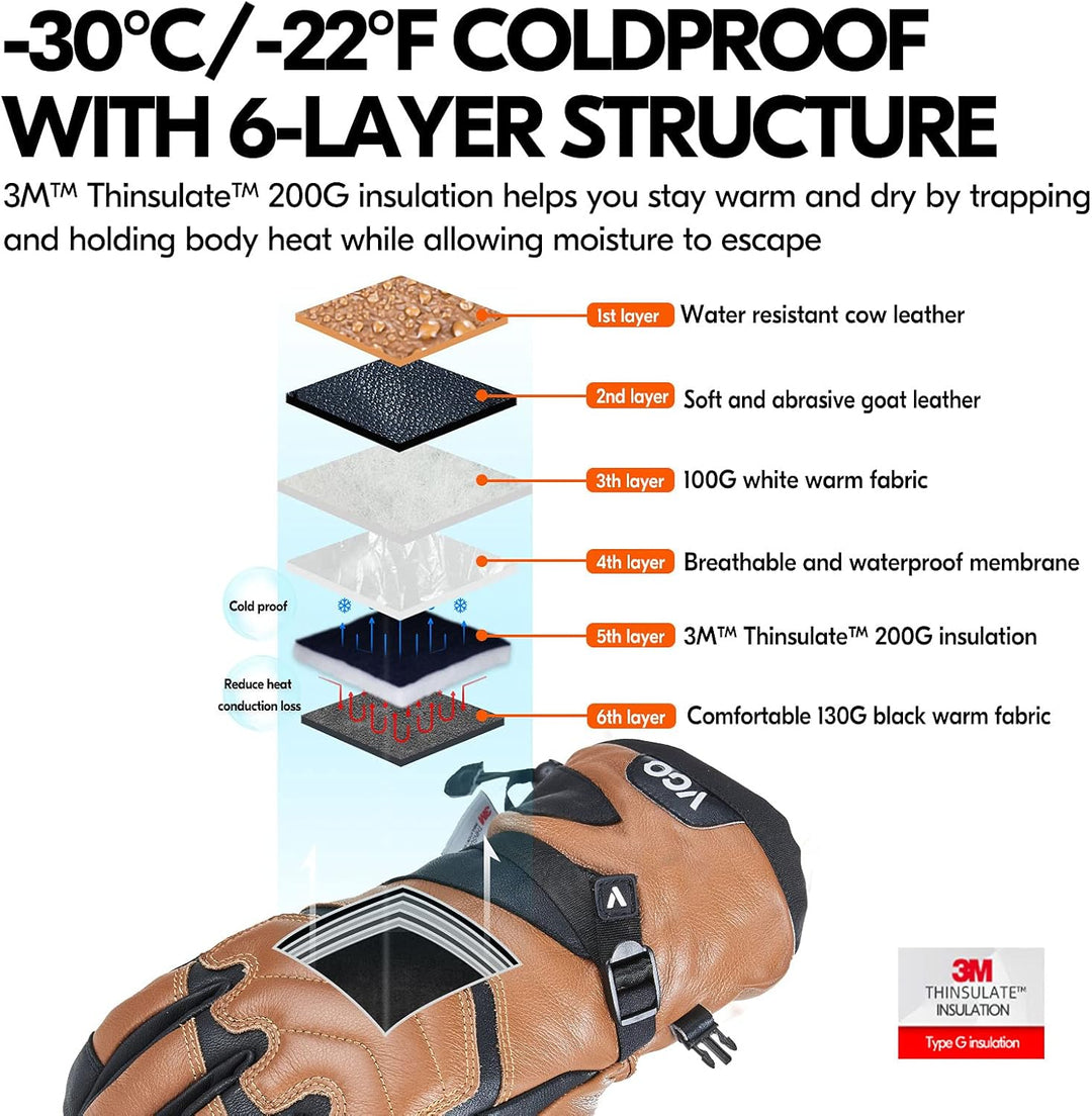 Vgo... Winter Waterproof Gloves Men for Ski Outdoor Snowboard Scooter, Thermal Cold Weather Gloves T