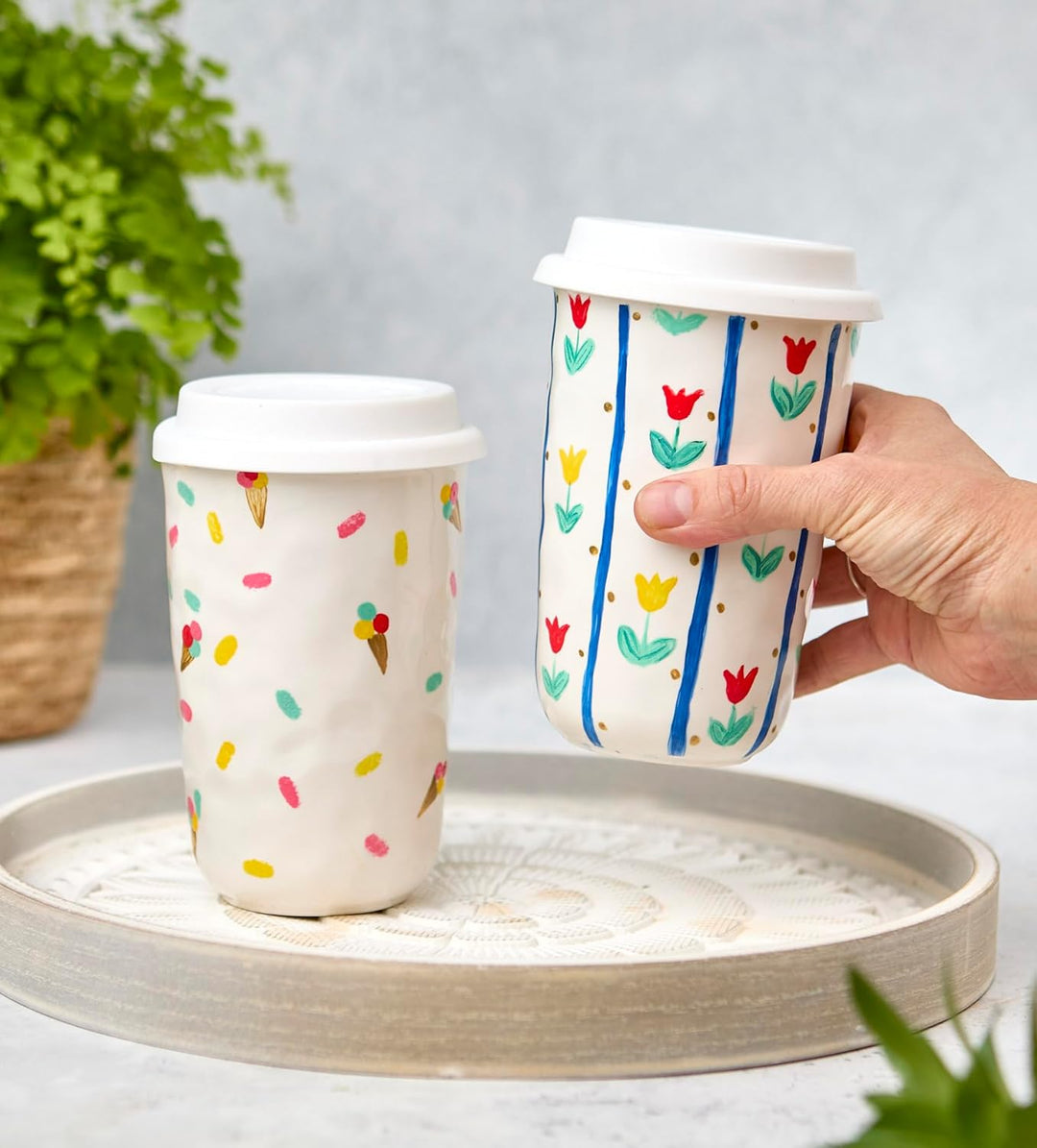Pott’d Paintables Reisebecher zum Bemalen – DIY Keramik-Bemalen-Set für Erwachsene mit Reisebecher,