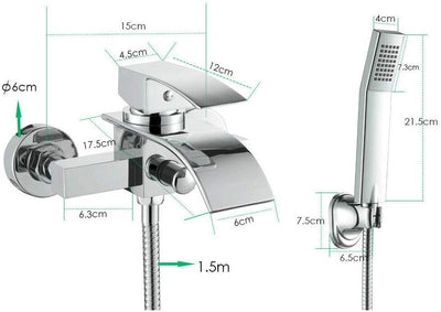 LENJKYYO Wasserfall Badwanne Armatur Wasserhahn Badewannenarmatur mit Handbrause Einhand Wannenarmat