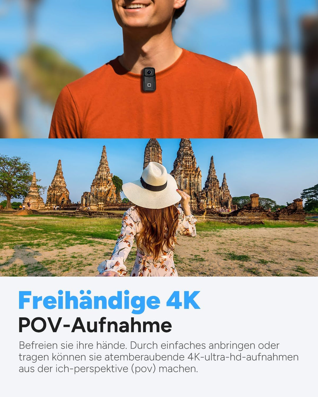 SJCAM C200 Pro Vlog Kamera 4K, Mini Unterwasserkamera, 135° Weitwinkel, 6-Achsen Bildstabilisation,