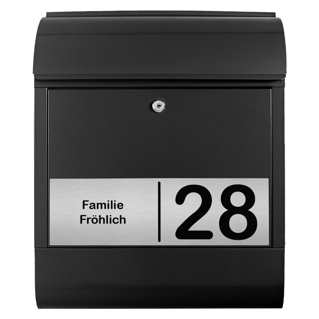 banjado® Briefkasten personalisiert mit graviertem Namensschild in Silber/Briefkasten schwarz 39x47x