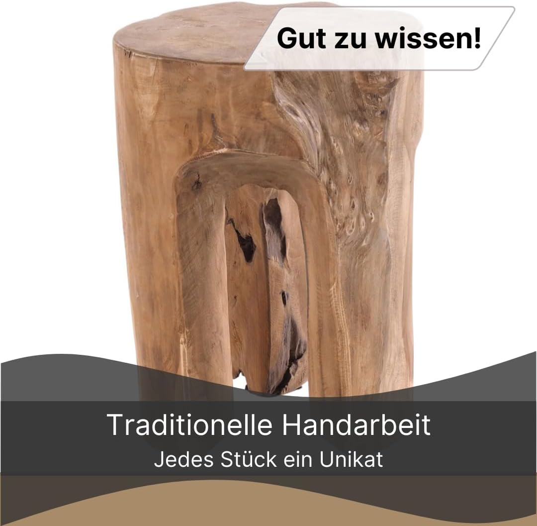 DESIGN DELIGHTS RUSTIKALER BAUMSTAMM HOCKER Log | 41x29x29 cm (HxBxT), Altholz, Natur | Sitzhocker L