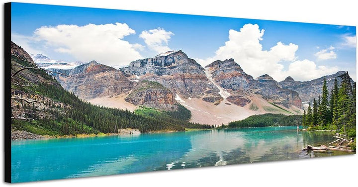 Paul Sinus Art Panoramabild auf Leinwand und Keilrahmen 150x50cm Kanada Gebirge Waldsee Wolken Spieg