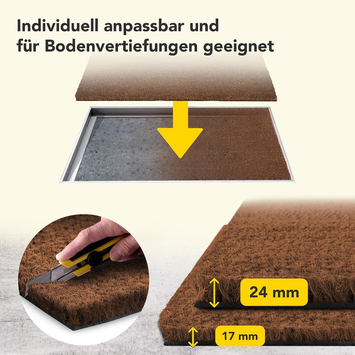 Floordirekt Fussmatte für Innen und Aussen, 40x60 cm Braun, Türmatte aus Kokos, Schmutzfangmatte für
