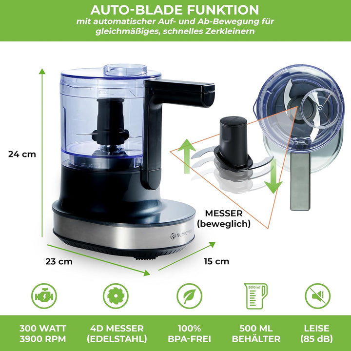 NUTRI-CHOPPER 4D Zerkleinerer Küche elektrisch mit AUTO-BLADE Funktion – BPA-frei – Deutsche Marke –