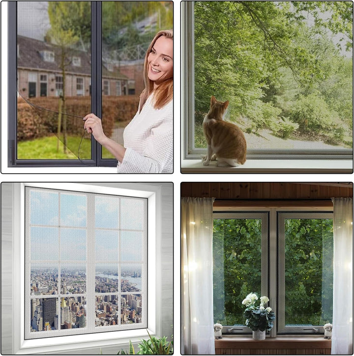 Moskitonetze für Fenster, 6 Stück Fliegengitter für Fenster, mit 6 Rollen Selbstklebeband, Mückensch