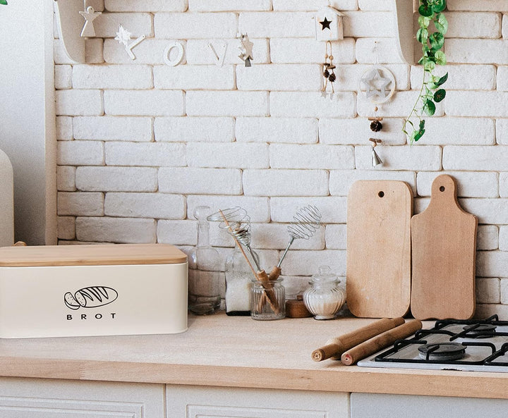 Theo&Cleo Brotkästen mit Deckel, 42 * 23 * 16cm, Deckel aus Ökologisches Bambus, Kann als Schneidebr