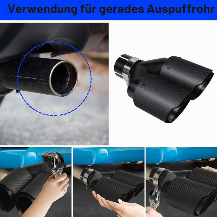 54mm Auspuffspitzen Auspuff Edelstahl und Glänzende Kohlefaser Auto Auspuff Endrohr, Einlass 2,1" Au