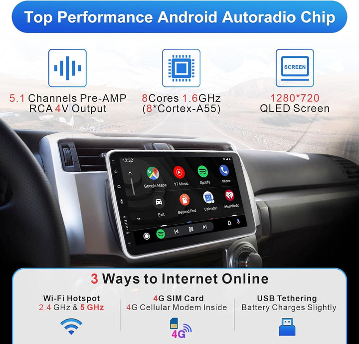 Android Autoradio mit Navi 10.1 Zoll Bildschirm Eingebaut DAB+ Wireless Android Auto & Wireless Carp