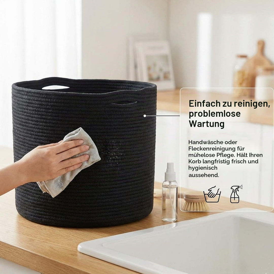 Wäschekorb, 30 x 30 cm Gewebter Aufbewahrungskorb mit Griffen wäschekorb schwarz, Körbe für Regal, k