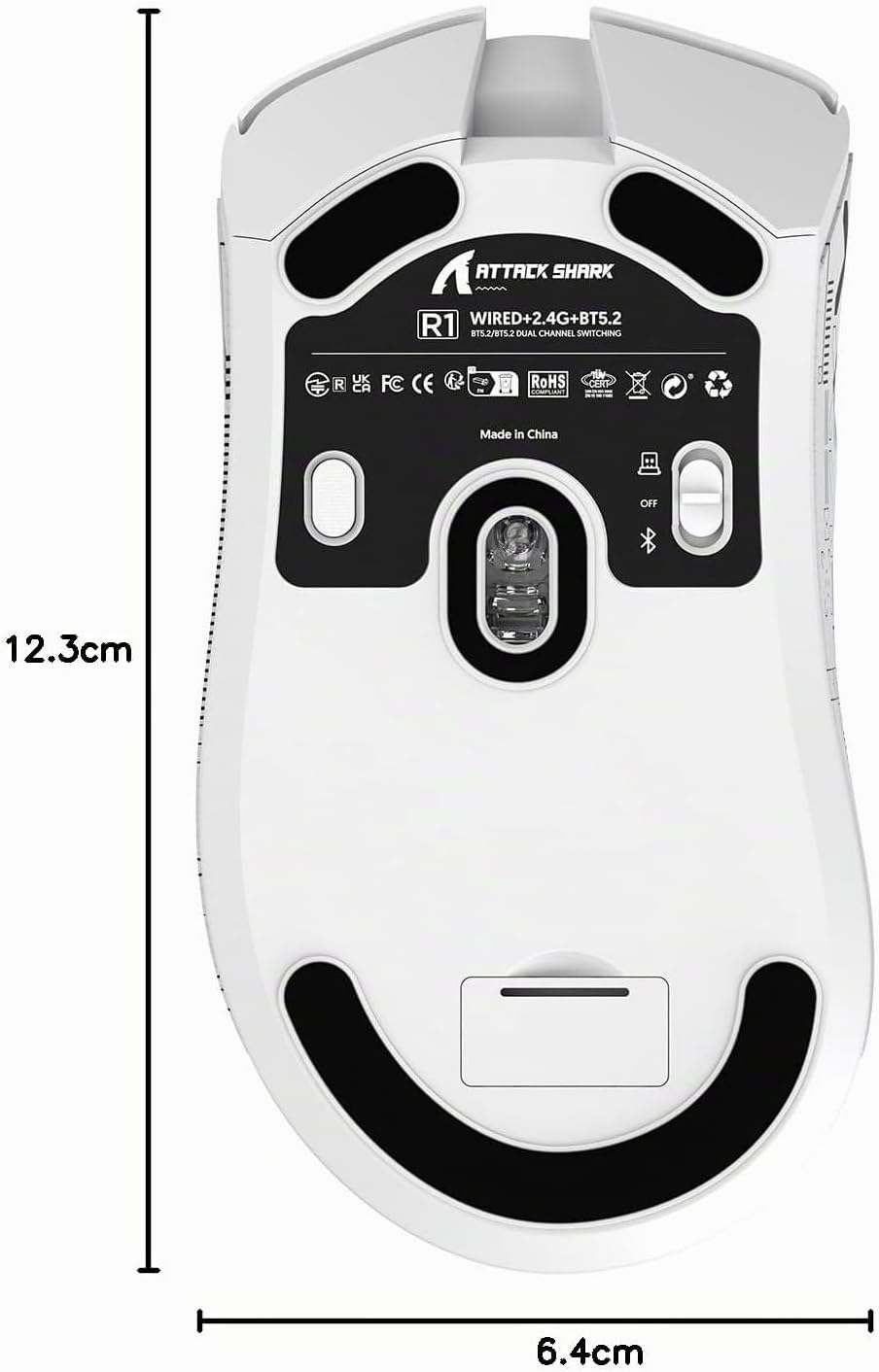 ATTACK SHARK R1 59g Superlight Maus mit Klebeband, PixArt PAW3311 Gaming-Sensor, BT/2,4G kabellose/k