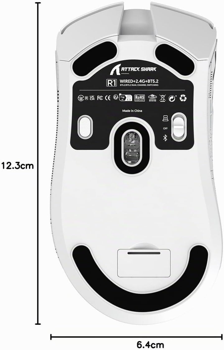 ATTACK SHARK R1 59g Superlight Maus mit Klebeband, PixArt PAW3311 Gaming-Sensor, BT/2,4G kabellose/k