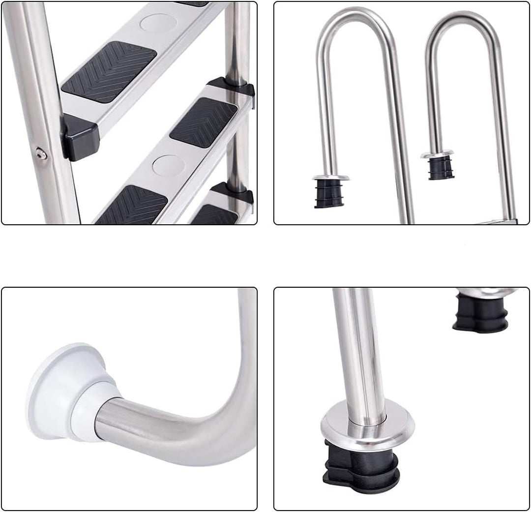 RELAX4LIFE Edelstahl Poolleiter, Schwimmbadleiter mit 3 Stufen, Einstiegsleiter Silber, 55 x 26 x 13