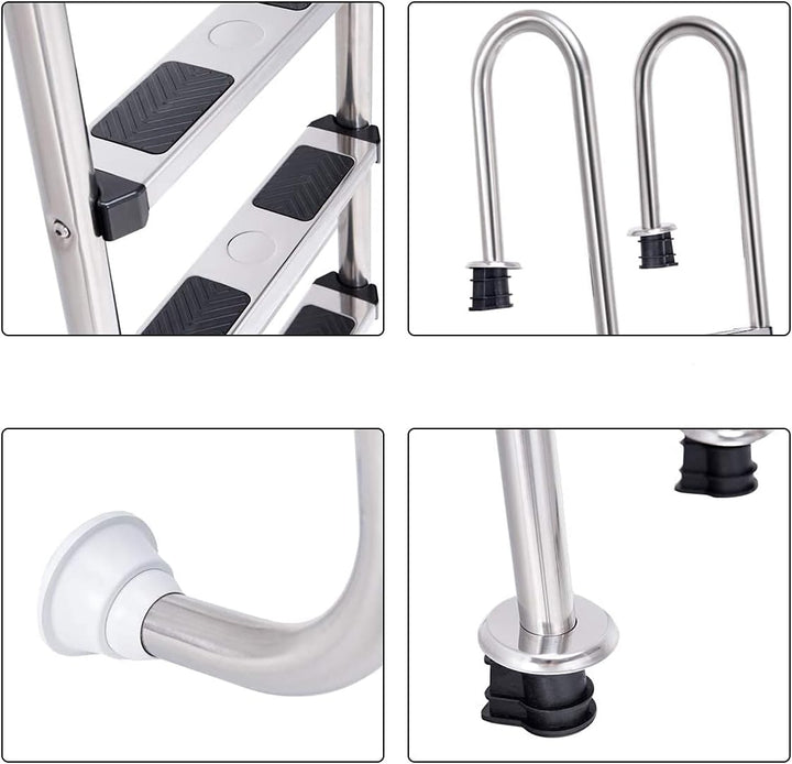 RELAX4LIFE Edelstahl Poolleiter, Schwimmbadleiter mit 3 Stufen, Einstiegsleiter Silber, 55 x 26 x 13