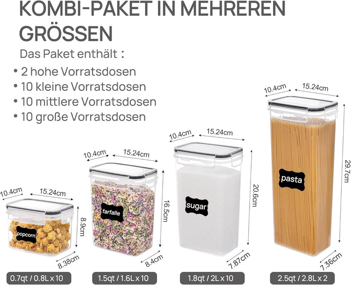 Vtopmart Vorratsdosen mit Deckel Luftdicht, Set mit 32 Vorratsbehälter, BPA-frei, Küchen Aufbewahrun
