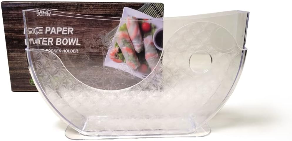 BANU Reispapier-Wasserschale mit Seitentaschen-Halter für Reispapierverpackungen für Frühlingsrollen
