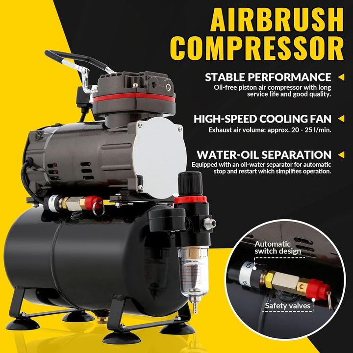 Airbrush-Kompressor mit Lufttank, professionelles Airbrush-Farb-Set mit Manometer, komplette Ausrüst