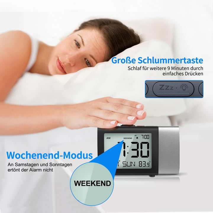 MeesMeek Projektion Digitaler Wecker: Digital Alarm Clock mit Temperatur Datum 12/24H einstellbare H