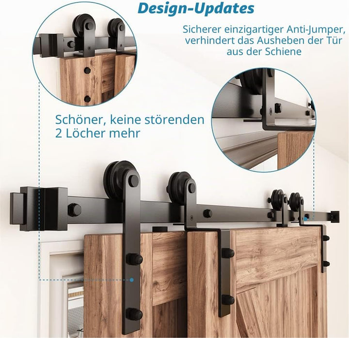 WINSOON 200CM/6.6FT Schiebetür Komplettset Bypass Doppeltür Schiebetürschiene Schiebetür, Schwarz Sc