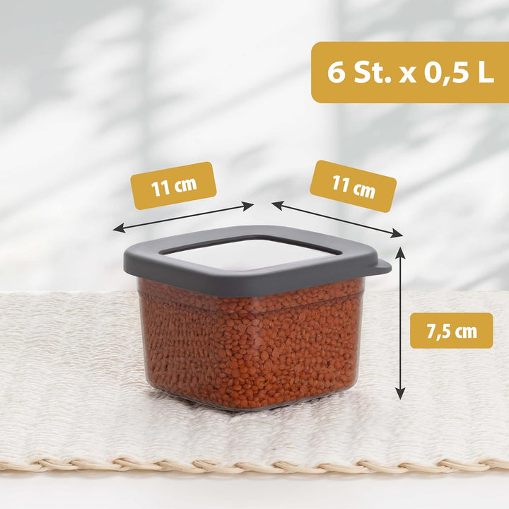 Luftdichte Vorratsdosen mit Deckel [500ml - 6er-Set] Anthrazit - Stapelbar & platzsparend für die Kü