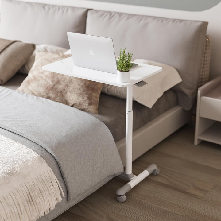 ETHU Betttisch auf Verriegelbaren Rollen Ergonomischer Mobiler Pflegetisch Höhenverstellbarer Laptop