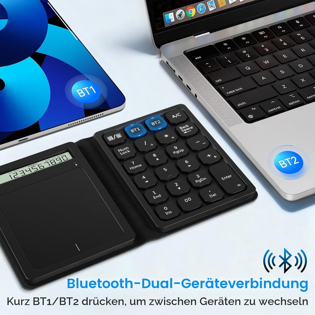 Bluetooth Numpad, Luckits Tragbar Ziffernblock kabellos mit Display &amp; Touchpad-Rechner 23 Tasten Fal