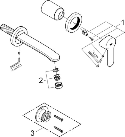 Grohe 19571002 Eurostyle Cosmopolitan, Badarmatur-2-Loch-Waschtischbatterie, Ausladung 171 mm, chrom