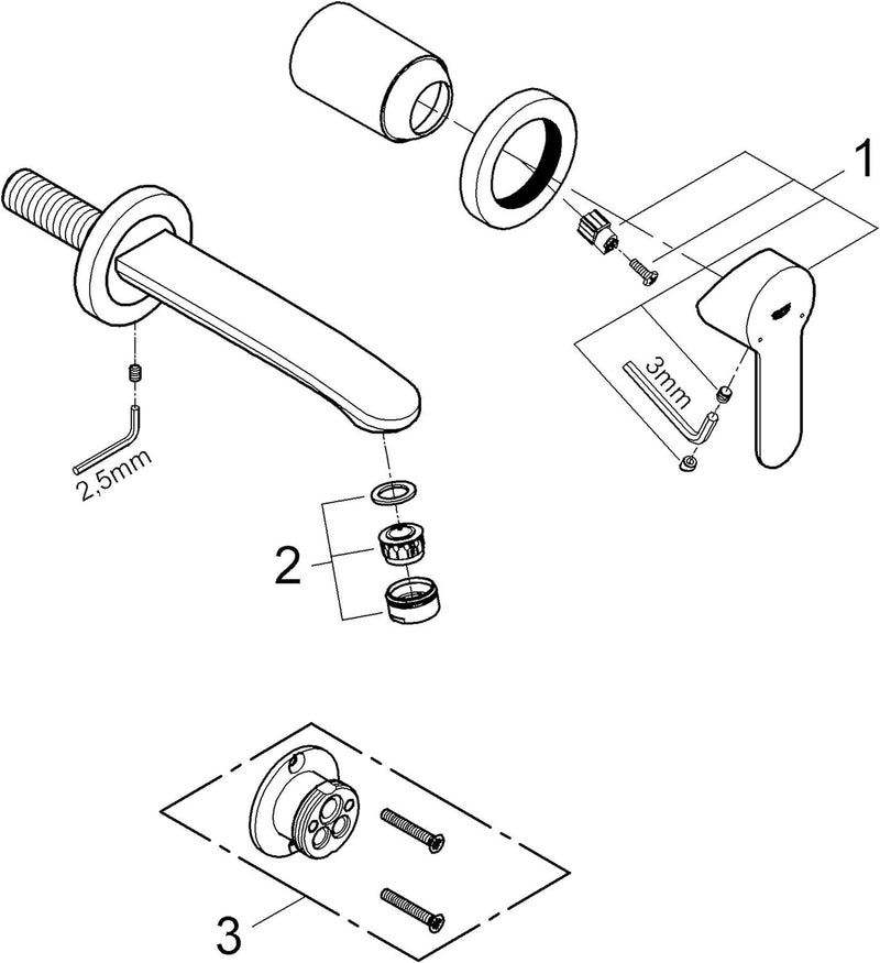 Grohe 19571002 Eurostyle Cosmopolitan, Badarmatur-2-Loch-Waschtischbatterie, Ausladung 171 mm, chrom