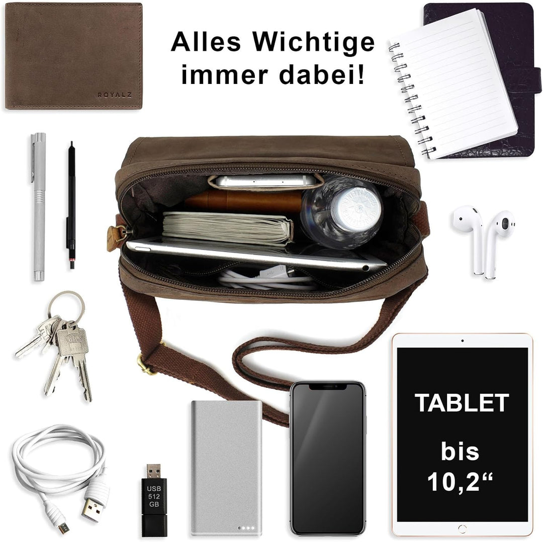 ROYALZ 'Idaho' Vintage Leder Umhängetasche Klein Herren Kompaktes Design Männer Ledertasche Mini Mes