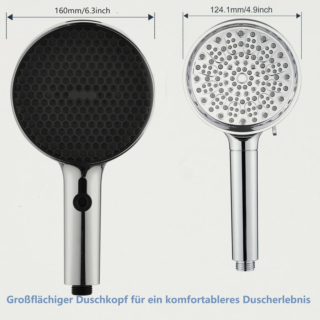Duschkopf Gross Hochdruck XXL Regenduschkopf mit 3+1 Strahlarten, 130mm Gross Handbrause Duschkopf W