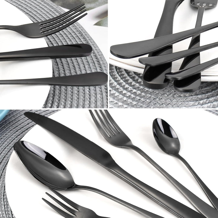 Besteckset 12 Personen,Schwarzes Besteck,60 teilig Bestecksets Schwarz,Glänzendes Edelstahl Besteck,