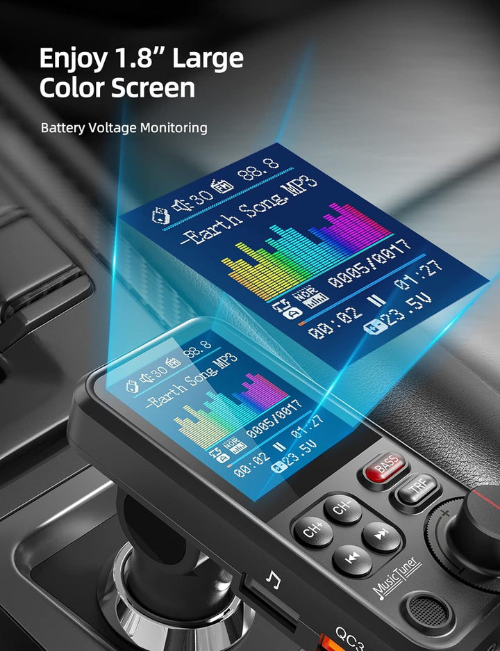 Nulaxy Bluetooth Adapter Auto, Starkes Mikrofon FM Transmitter Auto Bluetooth mit 1,8-Zoll-Farbbilds