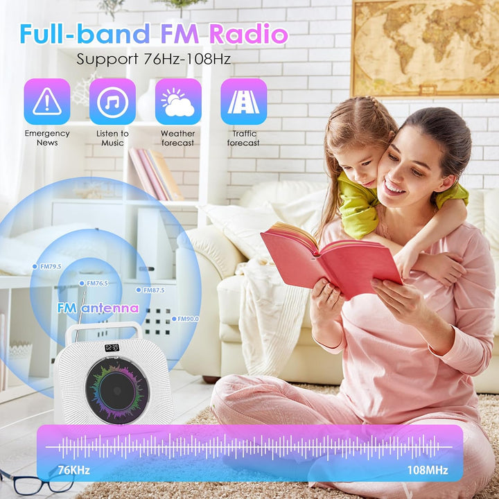 KOVCDVI 9-in-1 CD Player Bluetooth Radio mit CD Player mit Lautsprecher Unterstützung USB/TF-Karten/