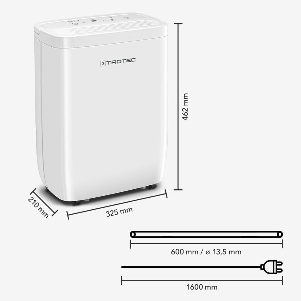 TROTEC Raumentfeuchter elektrisch TTK 27 E – Leistung 12 L/Tag – Fläche 15 m² / 37 m³ – Entfeuchtung