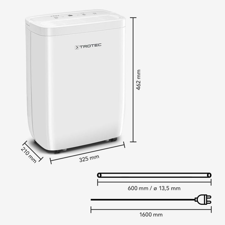 TROTEC Raumentfeuchter elektrisch TTK 27 E – Leistung 12 L/Tag – Fläche 15 m² / 37 m³ – Entfeuchtung