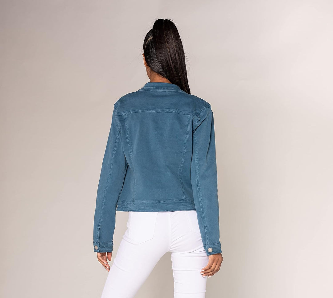 Nina Carter J212 Damen Slim-Fit Jeansjacke – Farbige Übergangsjacke mit Kent-Kragen und Taschen – Fr